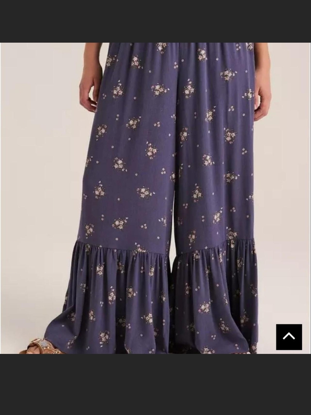 Torrid Festi Navy Floral Ruffle-Hem Wide Leg Pants - Picture 2 of 3